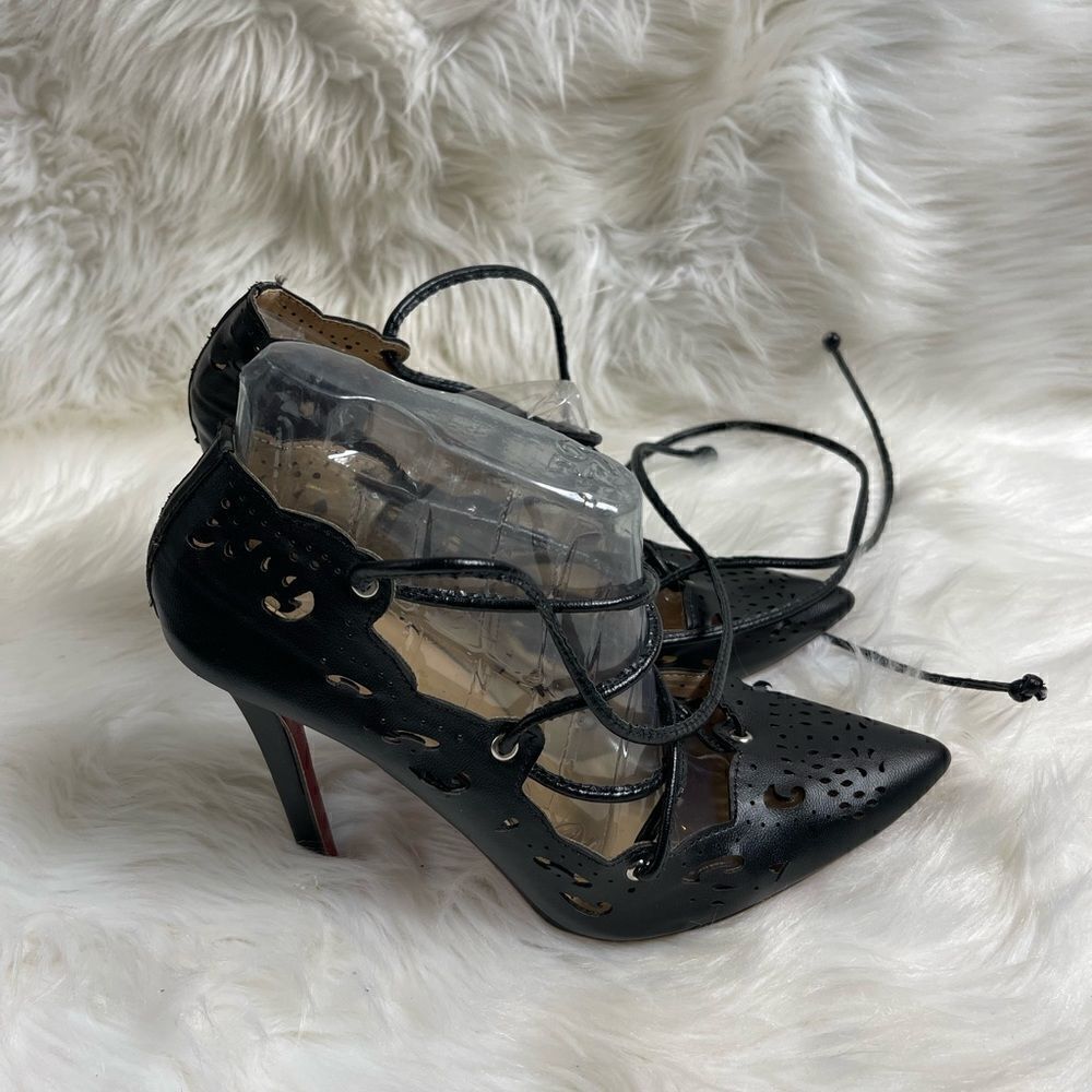 Black Rubidza by Lorraine lazer cut lace up stiletto  heels size 8.5